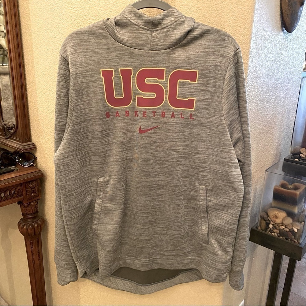 NIKE Men Gray USC Trojans Basketball Hoodie Sweatshirt Size Large